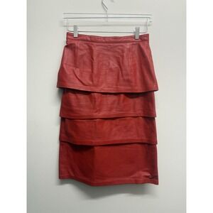 Kezia Vintage Sz 8 Red Leather Tiered Skirt Party Western Retro 80s